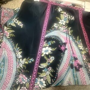 Calypso St. Barth Satin Paisley and Flower Blue and Pink Maxi Skirt
